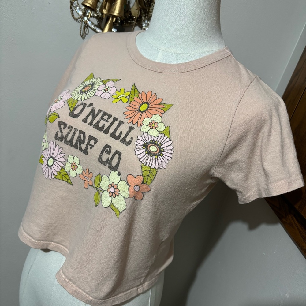 Pink Floral Graphic Cropped Tee Shirt Size Large O'Neill Surf Co. - Picture 2 of 6